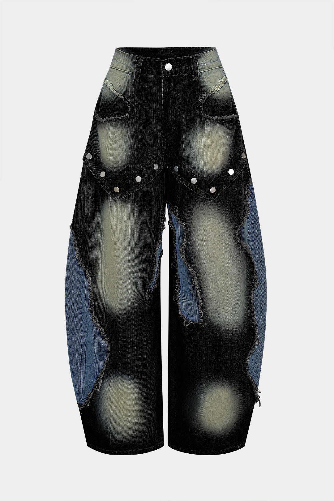 PANTALÓN JEANS WIDE LEG PATCHWORK DESGASTADO - Ada Cepeda Shop