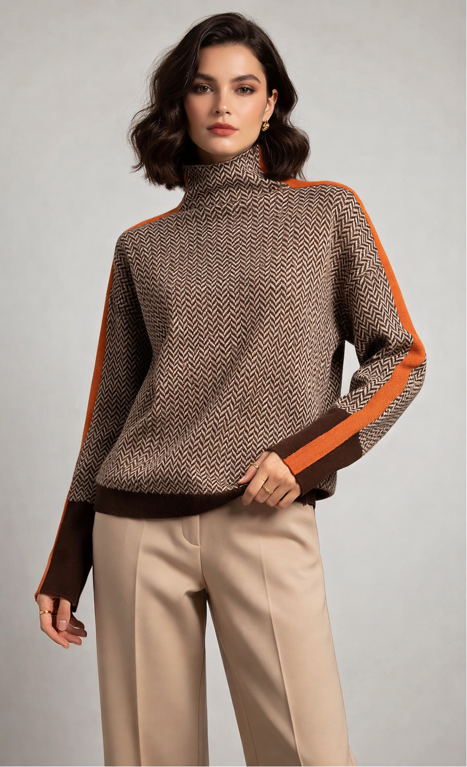 SUSANA|JERSEY DE CUELLO ALTO CON RAYAS