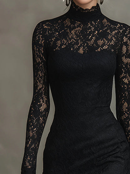 YALIA– VESTIDO NEGRO DE ENCAJE CON DISEÑO ELEGANTE - Ada Cepeda Shop