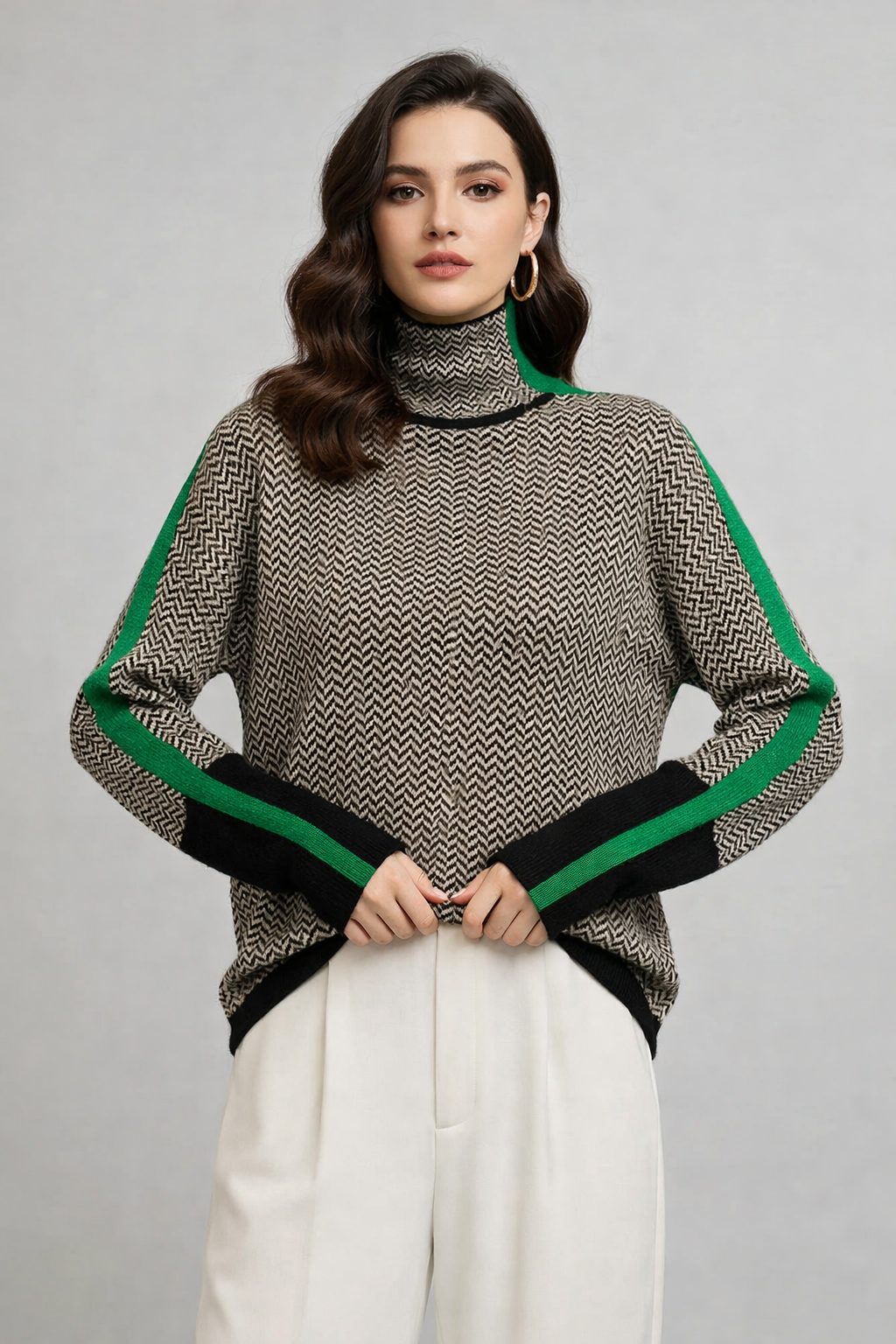 SUSANA|JERSEY DE CUELLO ALTO CON RAYAS