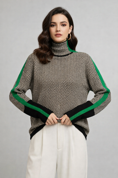 SUSANA|JERSEY DE CUELLO ALTO CON RAYAS