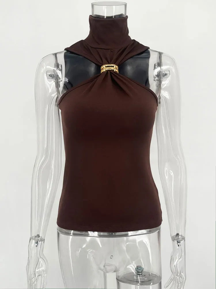 JAVI|VESTIDO HALTER AJUSTADO CON DETALLE DORADO - Ada Cepeda Shop