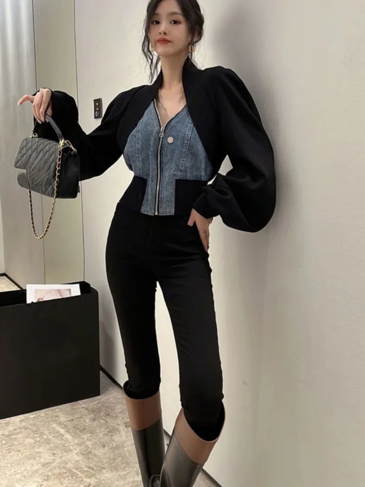 LUKK|CHAQUETA CROP MANGA GLOBO CON DETALLE FRONTAL - Ada Cepeda Shop