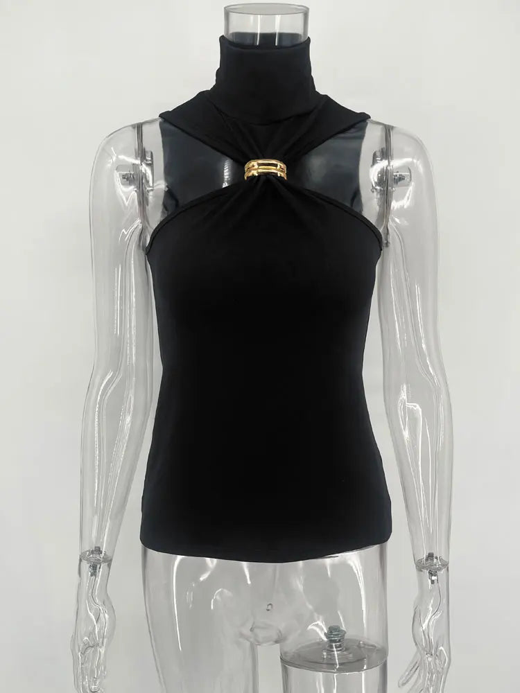 JAVI|VESTIDO HALTER AJUSTADO CON DETALLE DORADO - Ada Cepeda Shop