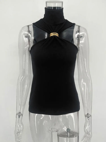 JAVI|VESTIDO HALTER AJUSTADO CON DETALLE DORADO - Ada Cepeda Shop