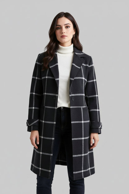 MARINA|ABRIGO LARGO DE CUADROS ELEGANTE PARA MUJER - Ada Cepeda Shop