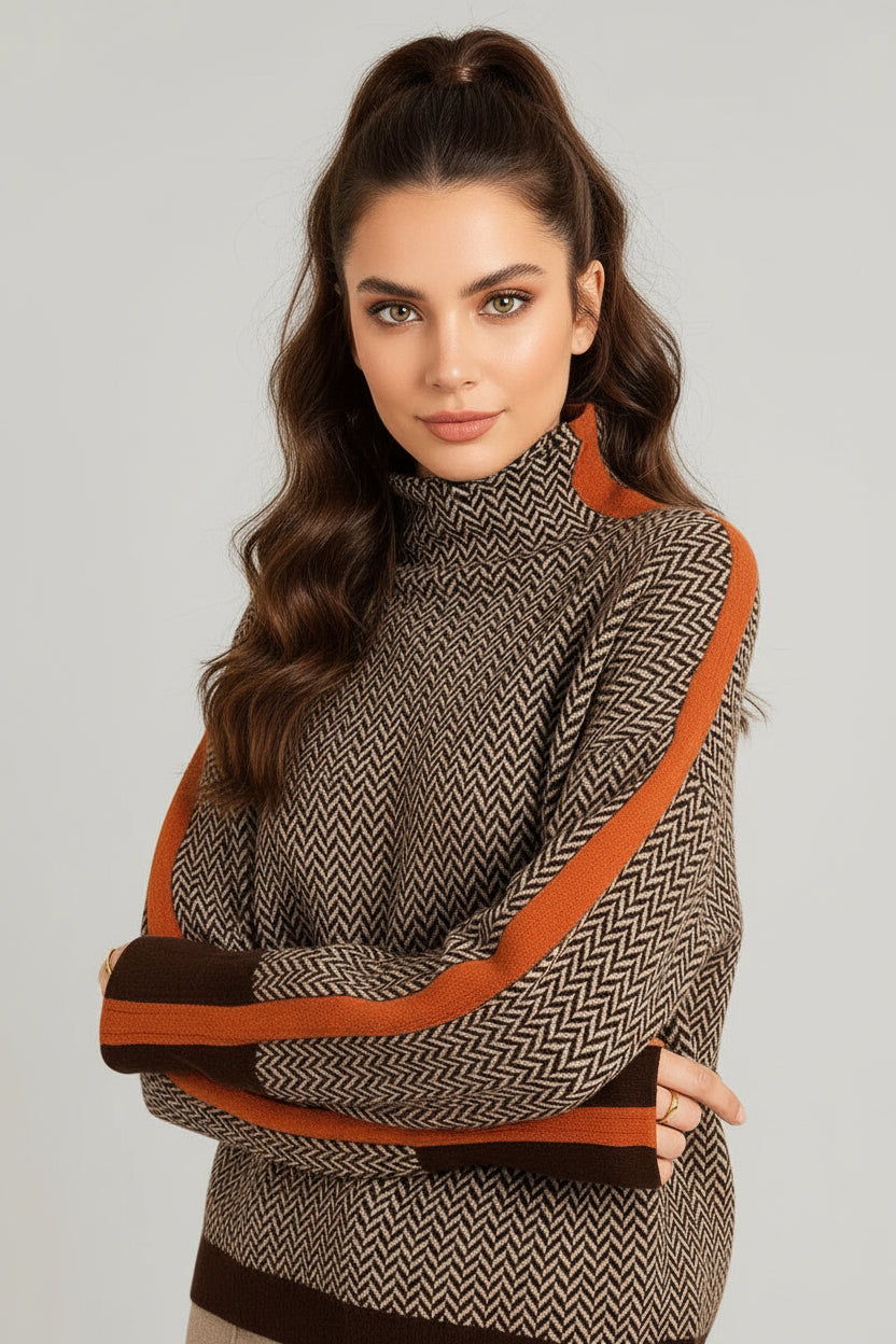 SUSANA|JERSEY DE CUELLO ALTO CON RAYAS