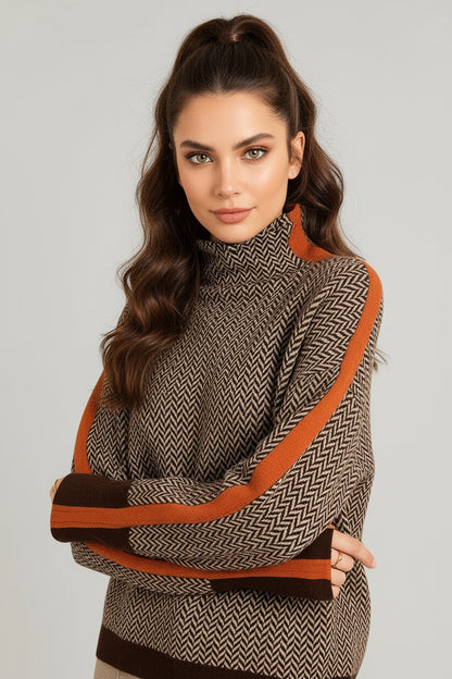 SUSANA|JERSEY DE CUELLO ALTO CON RAYAS