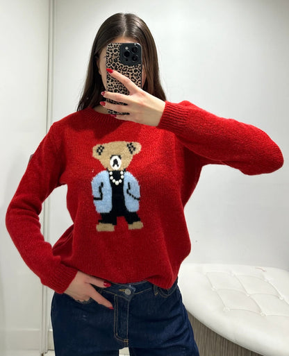 JERSEY ROJO CON OSO BORDADO - Ada Cepeda Shop