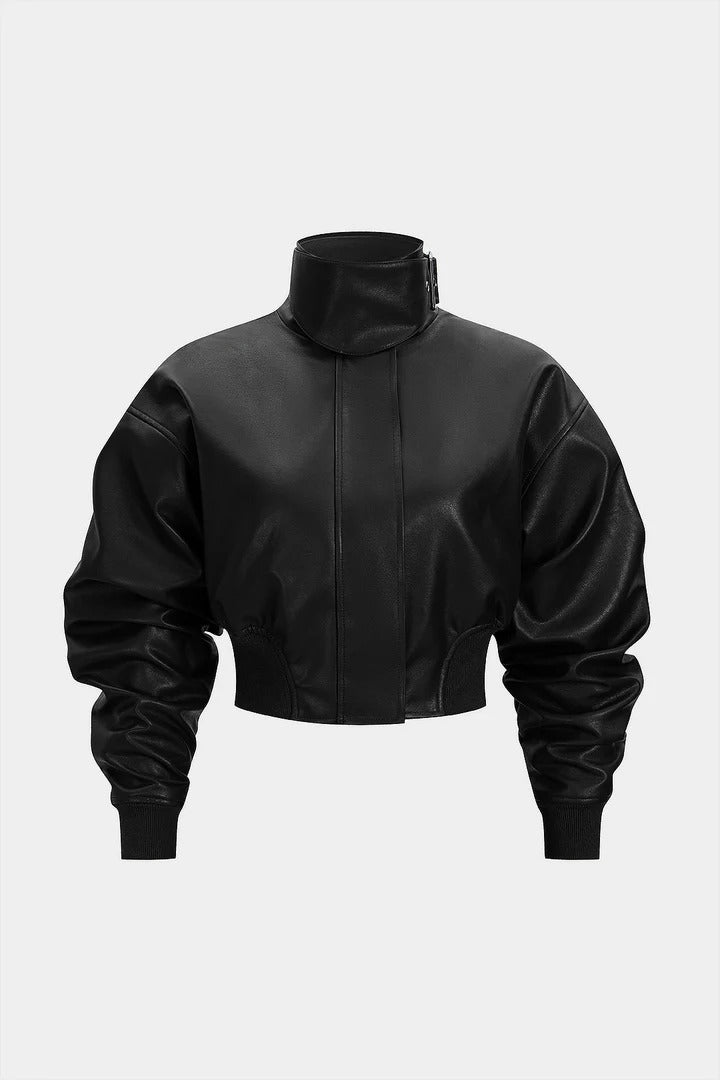 IRIS|CHAQUETA DE PIEL SINTÉTICA DE CUELLO ALTO - Ada Cepeda Shop