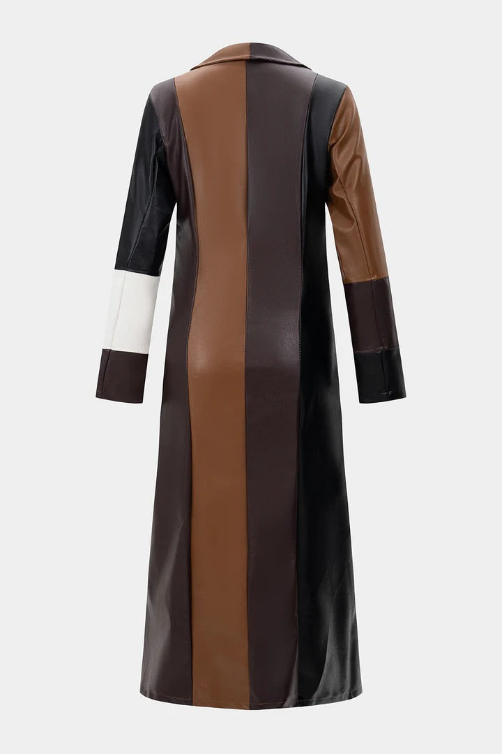 ABRIGO DE SOLAPA CON CONTRASTE DE PIEL SINTÉTICA - Ada Cepeda Shop