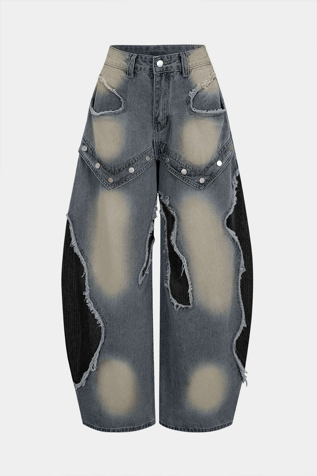 PANTALÓN JEANS WIDE LEG PATCHWORK DESGASTADO - Ada Cepeda Shop