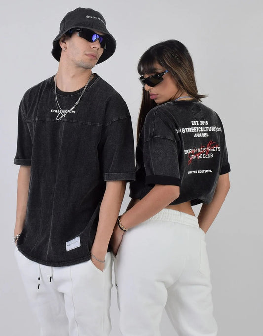 CAMISETA NEGRA EFECTO WASHED STREETWEAR – EDICIÓN LIMITADA UNISEX - Ada Cepeda Shop