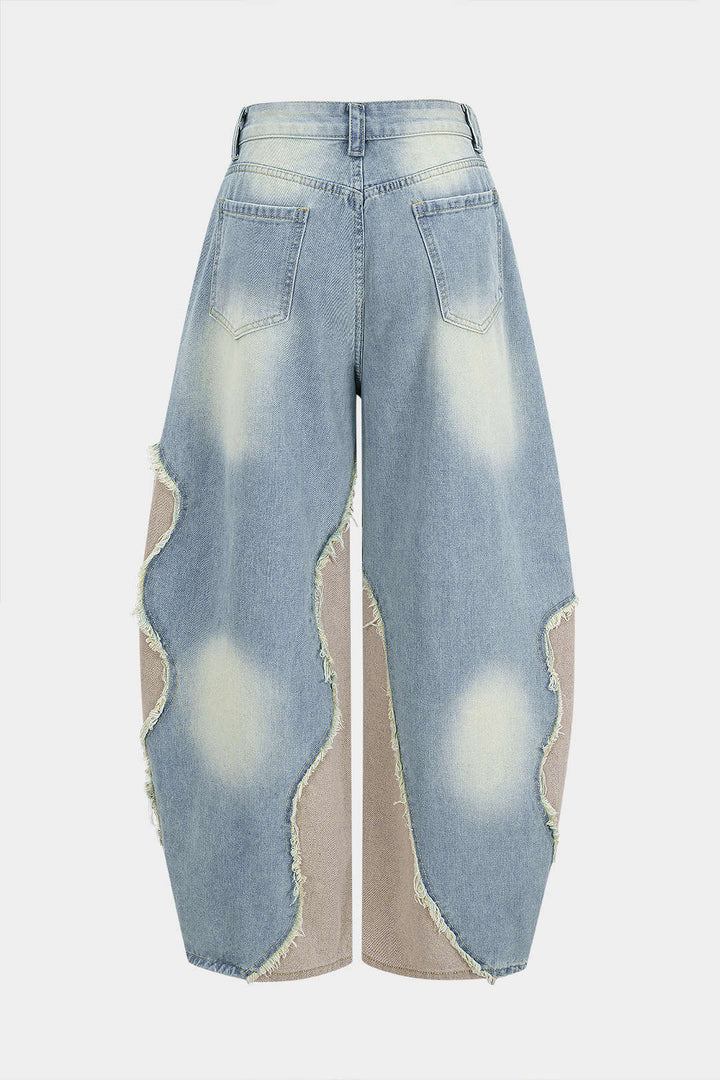 PANTALÓN JEANS WIDE LEG PATCHWORK DESGASTADO - Ada Cepeda Shop