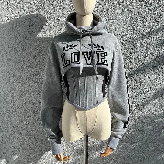 SUDADERA GRIS CON CUELLO ALTO Y TOP CORSET INCORPORADO - Ada Cepeda Shop