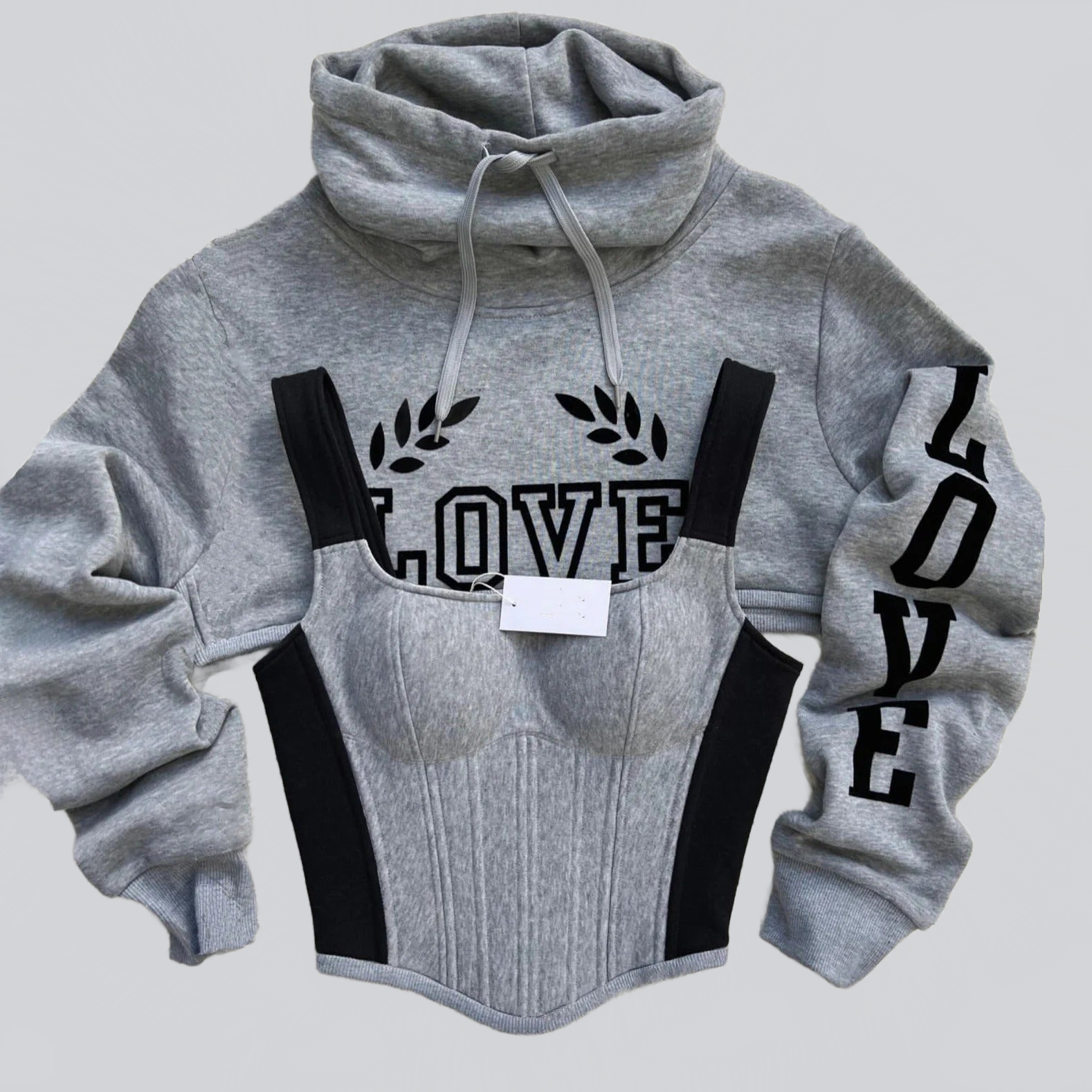 SUDADERA GRIS CON CUELLO ALTO Y TOP CORSET INCORPORADO - Ada Cepeda Shop