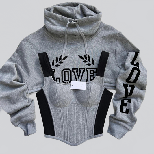SUDADERA GRIS CON CUELLO ALTO Y TOP CORSET INCORPORADO - Ada Cepeda Shop