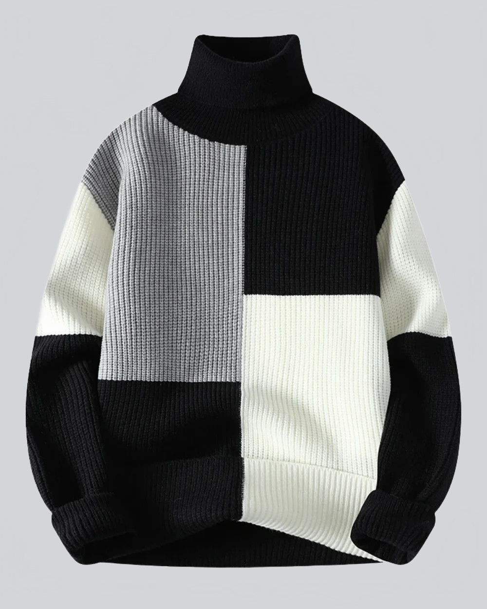 PEP|ELEGANTE JERSEY DE CUELLO ALTO CON DISEÑO PATCHWORK - Ada Cepeda Shop