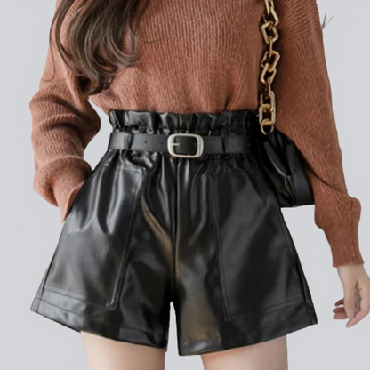 DURU|SHORT DE CUERO SINTÉTICO TIRO ALTO CON CINTURÓN - Ada Cepeda Shop