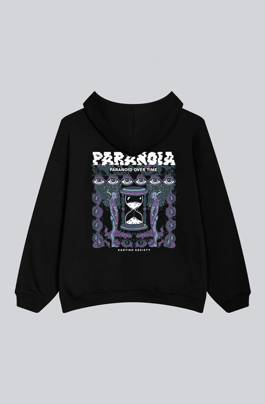 SUDADERA NEGRA CON CAPUCHA “PARANOIA” – ARTE PSICODÉLICO STREETWEAR - Ada Cepeda Shop