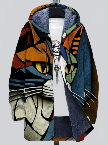 CHAQUETA CON CAPUCHA DE DISEÑO GEOMÉTRICO MULTICOLOR - Ada Cepeda Shop