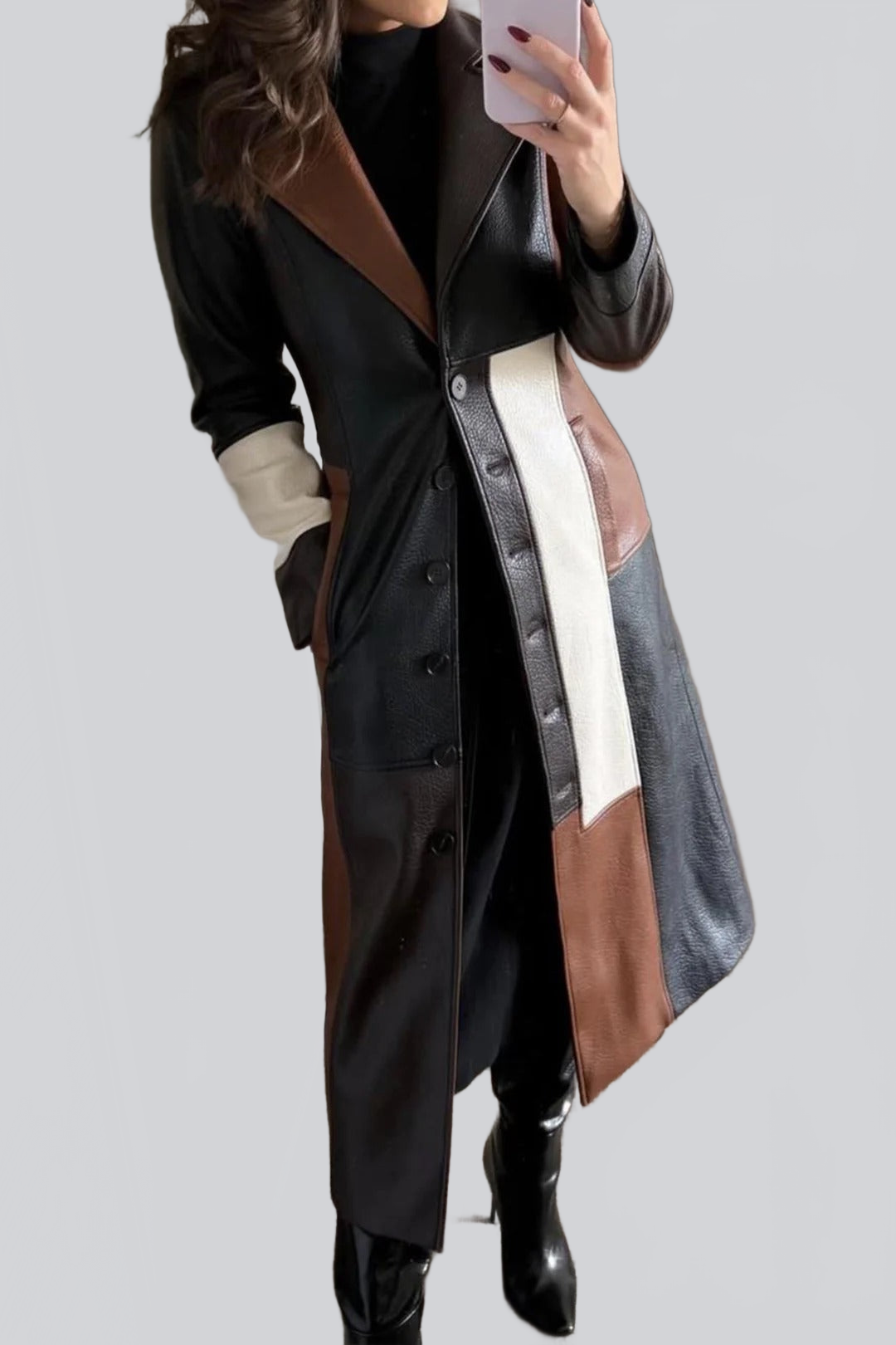 ABRIGO DE SOLAPA CON CONTRASTE DE PIEL SINTÉTICA - Ada Cepeda Shop